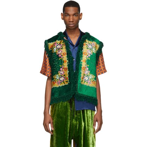 Gucci: Green Floral Velvet Jacquard Vest 